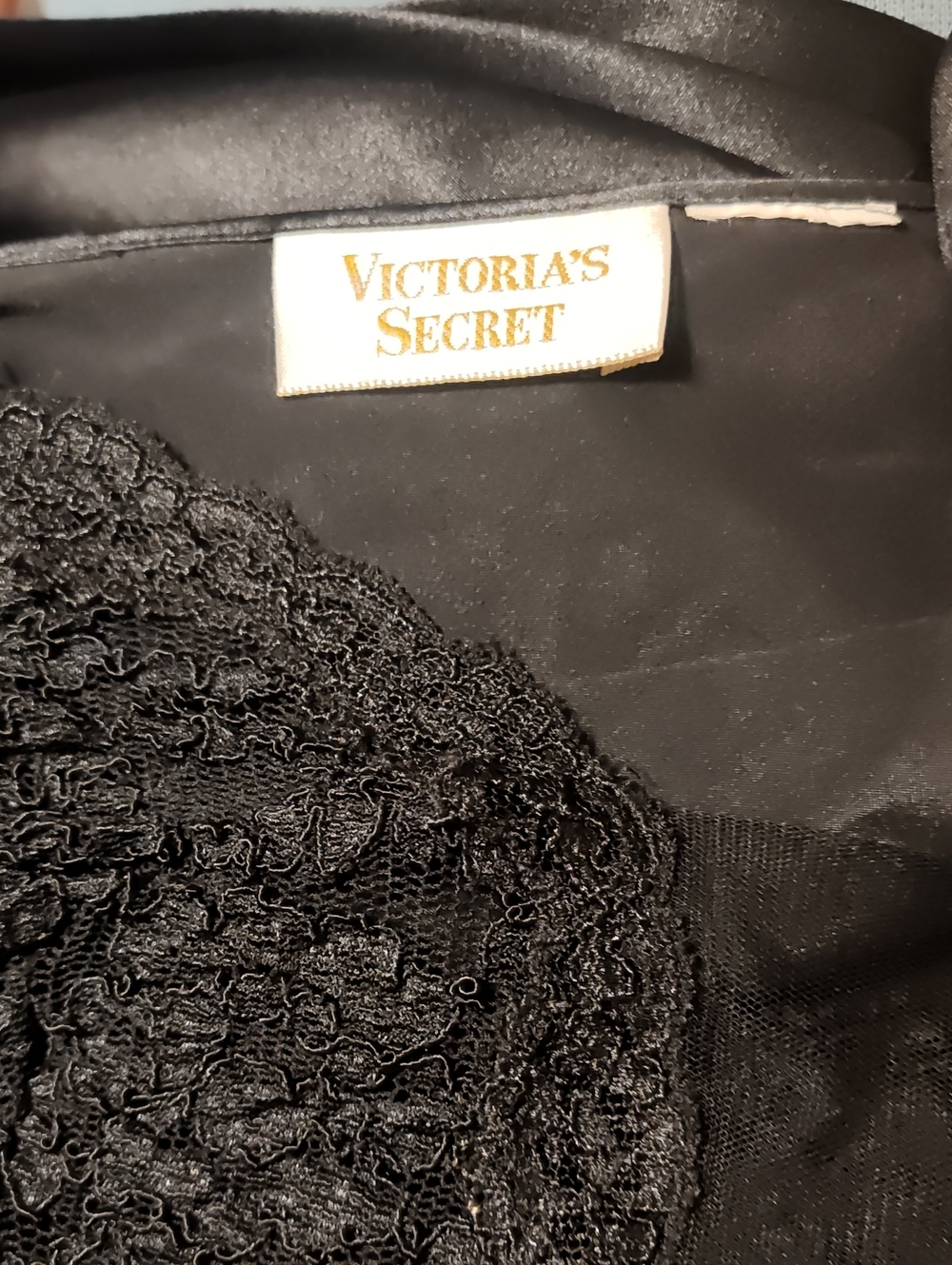 Vintage Victorias Secret Gold Label Satin Lace Maxi Nightgown Black Medium